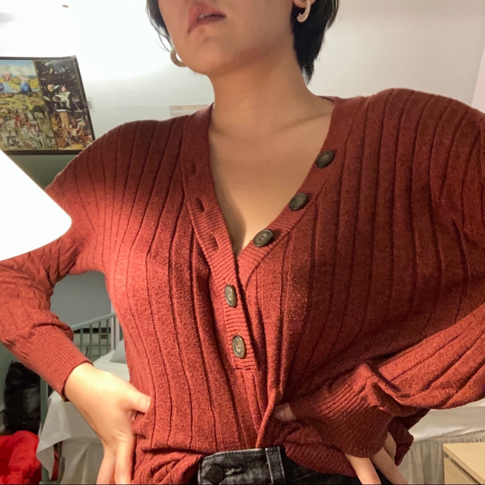 american eagle maroon oversized sweater cardigan